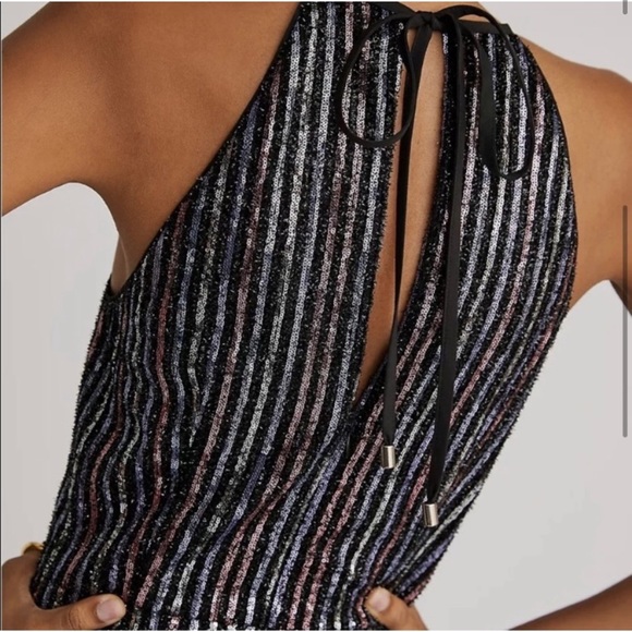 NWT Maeve Anthropologie disco halter jumpsuit -Sequin formal Silver Sparkly 18W - Picture 3 of 14